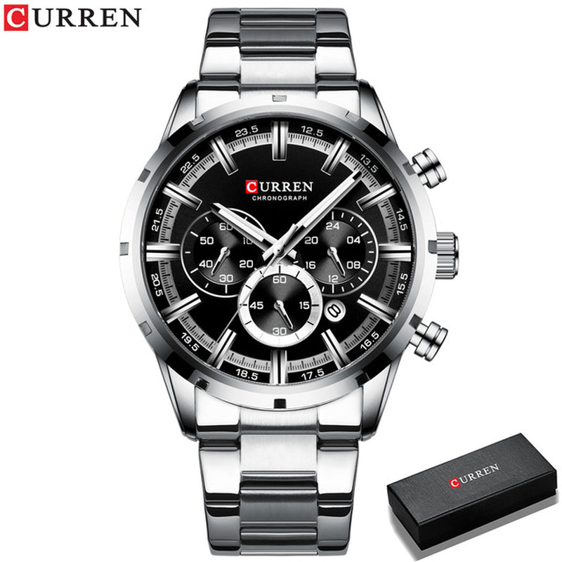 New Fashion Watches with Stainless Steel Top Brand Luxury Sports Chronograph Quartz Watch Men Relogio Masculino