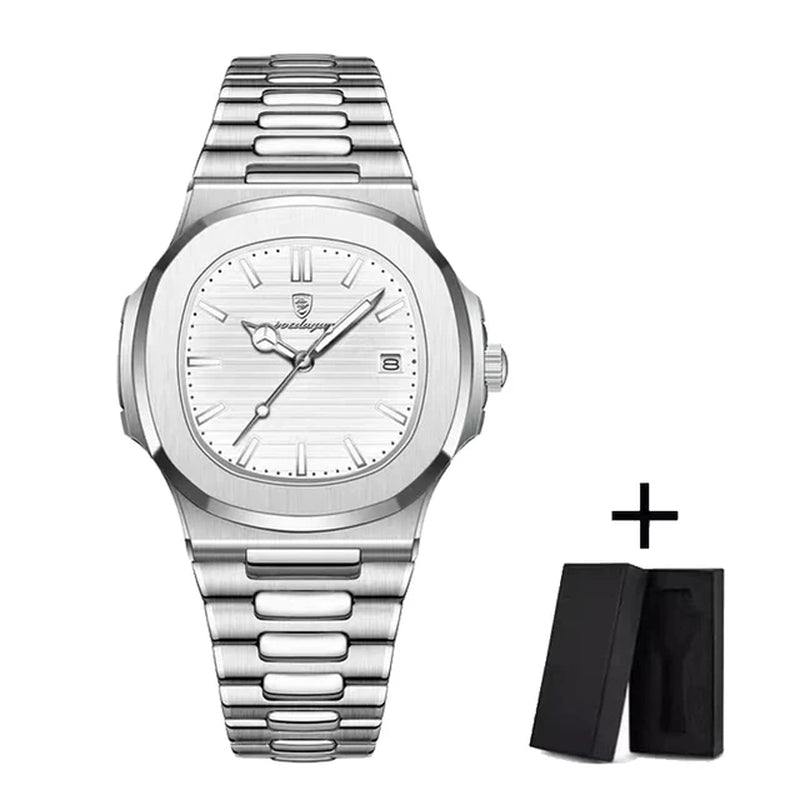 POEDAGAR Luxury Watch Business Waterproof Male Clock Luminous Date Stainless Steel Square Quartz Men Watch Reloj Hombre 2024 New