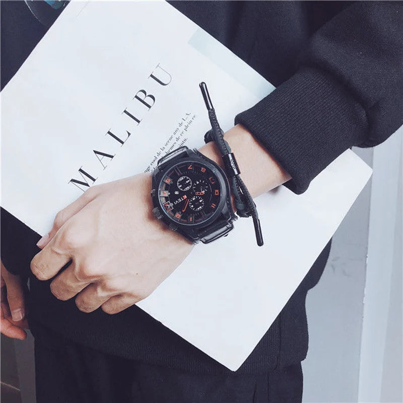 Retro Men'S Watches Classic Luxury Business Quartz Watch Fashion Big Dial Leather Strap Date Military Wristwatch for Men